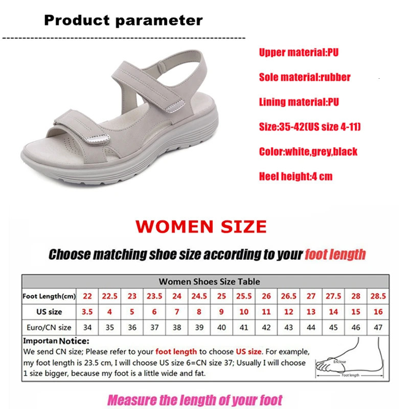 WOIZGIC Womens Ladies Mother Female PU Leather Sandals Shoes Platform Summer Cool Beach Hook Loop Non Slip Plus Size 41 42 250118