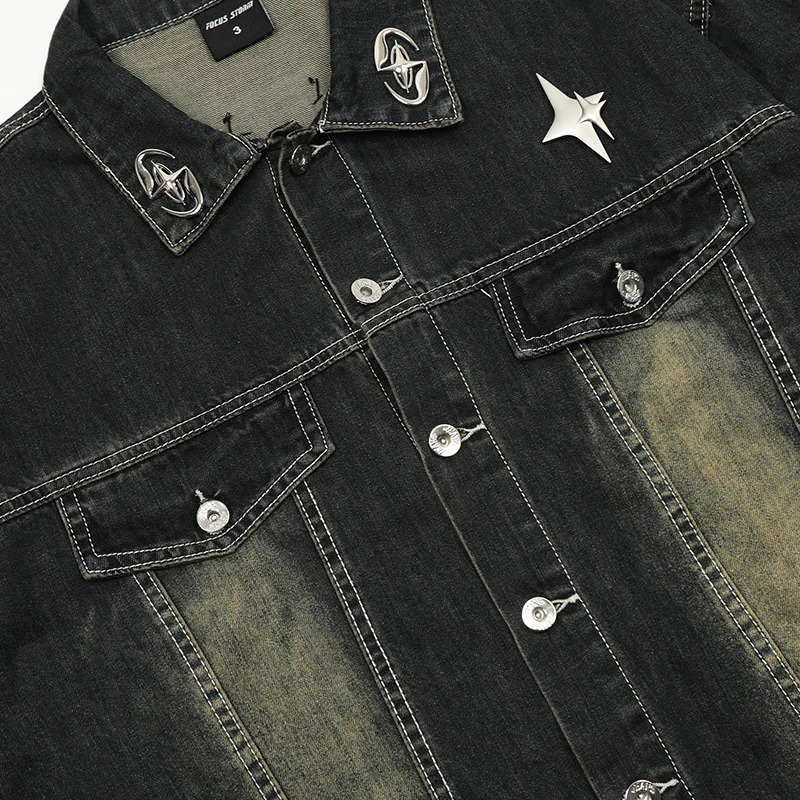 UPRAKF Streetwear Washed Lapel Denim Jacket Men Vintage Fashion High Street Long Sleeve Coat Y2K Casual Tops Loose 250207