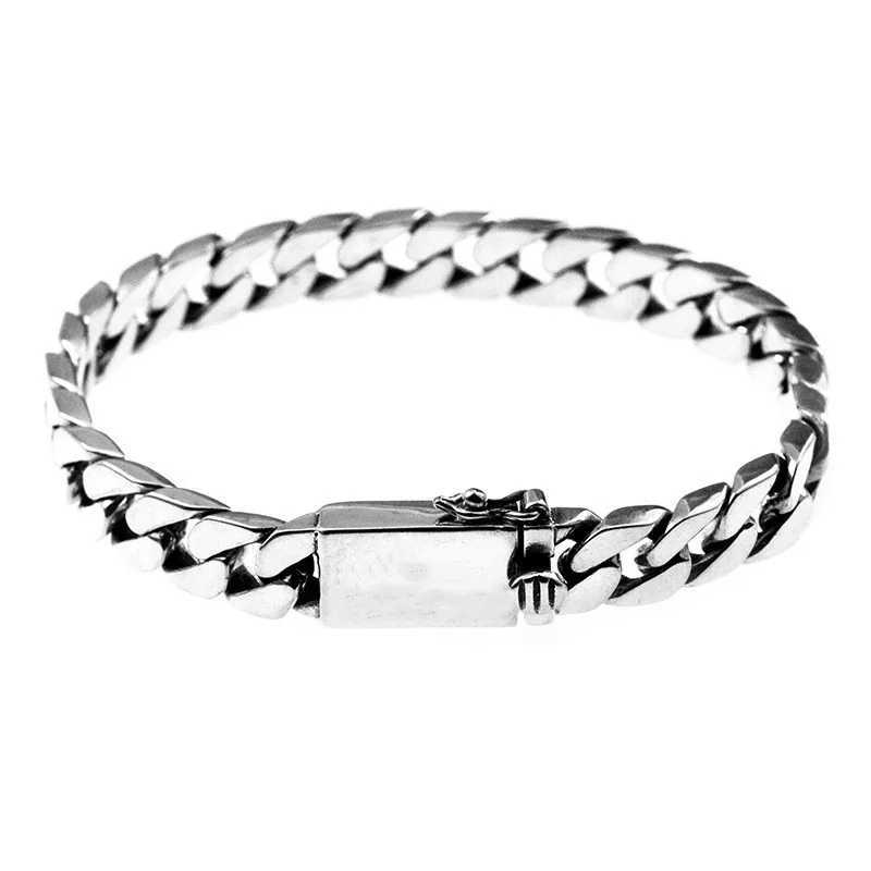 Silver plated high-quality fashionable Miami Cuban chain bracelet mens trend charm bracelet casual business party jewelry gift Y250208