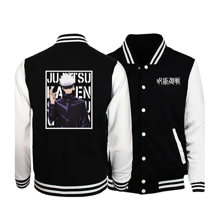 Japanese anime Jujutsu Kaisen Gojo Satoru Baseball Uniform Jacket Men Hip Hop Clothing Fleece Warm Sportswear Oversized Coat 250208
