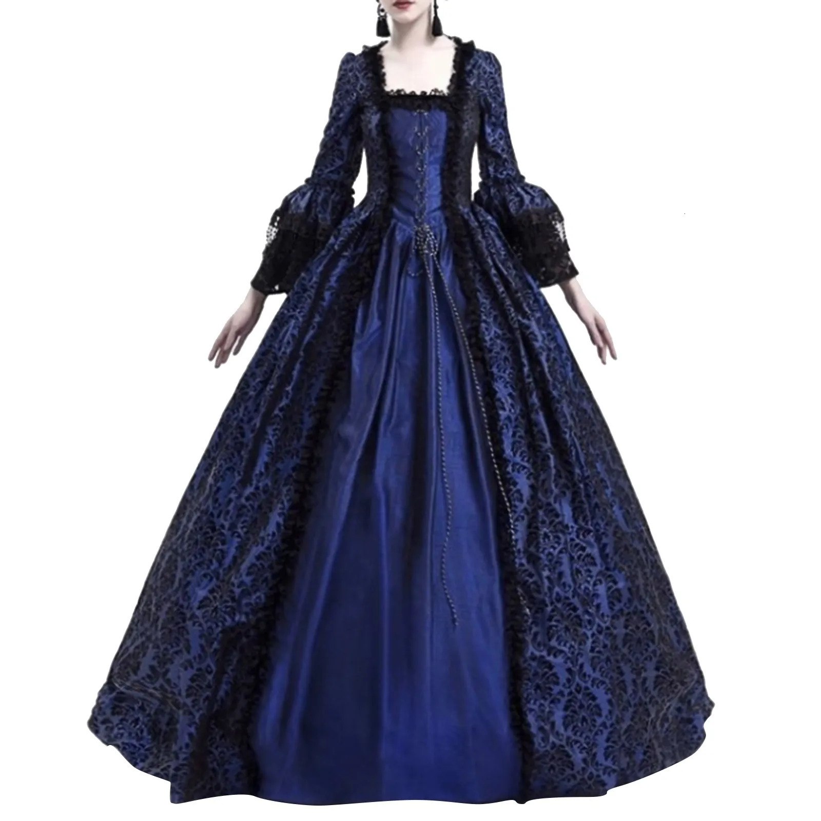 Womens Retro ball gown Long Sleeve Dress Medieval Victorian Court Lace Stitching Dress Gothic Dress Cosplay Party Costume250206