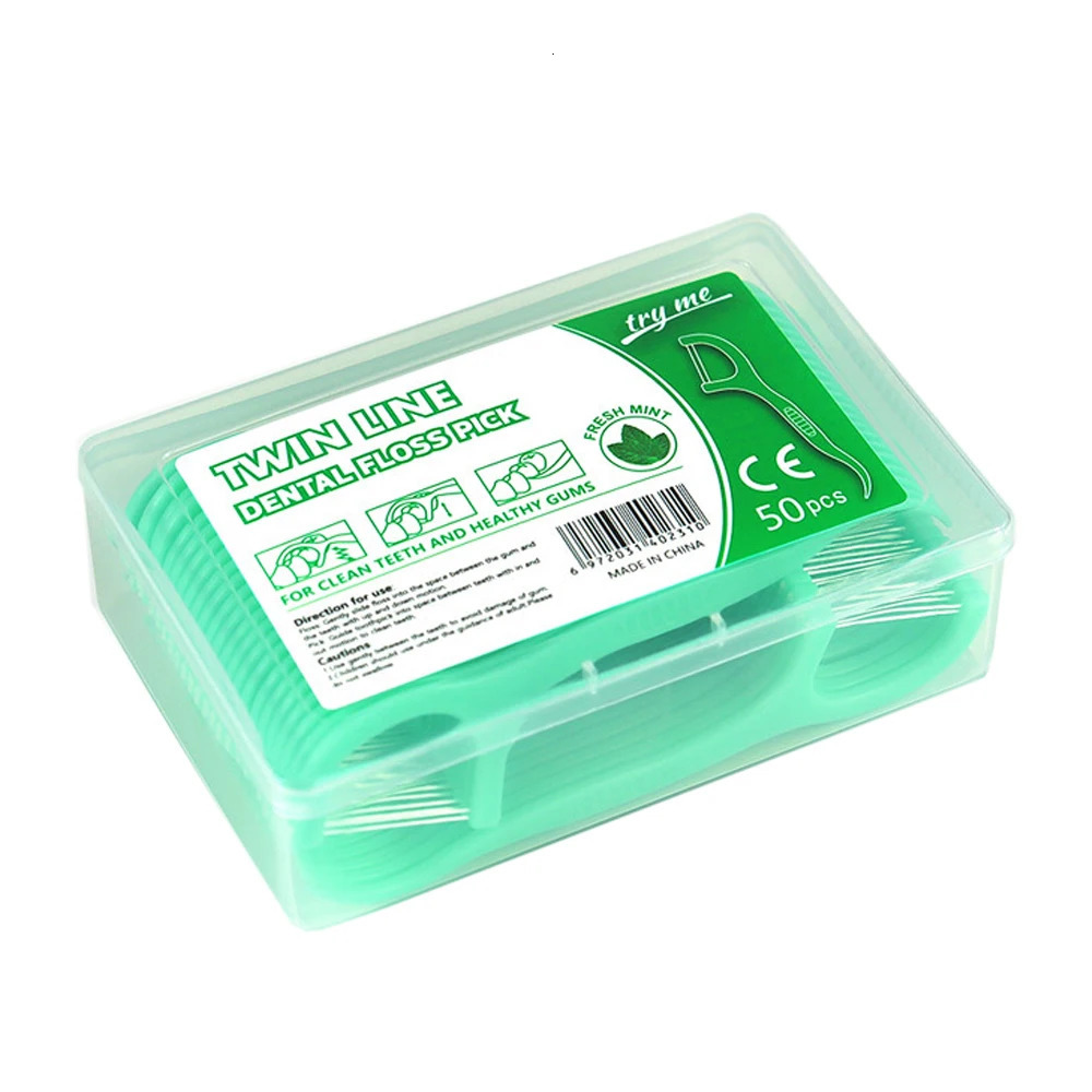 50Pcs Box Fruit Flavor Dental Floss Pick Teeth Cleaner Double Line High Tensile Force Stick Portable Toothpick Hygiene 250108