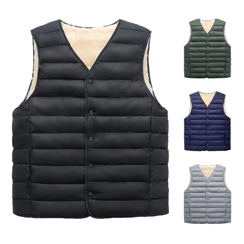 Father Winter Vest Padded Plush Solid Singlebreasted Sleeveless Coldproof Outerwear Plus Size Cotton Waistcoat for Outdoor 250110Z