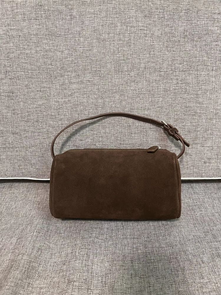 First Layer Cowhide Handbag Retro Simple Hand Shoulder Mini Suede Leather Pen Holder Bag
