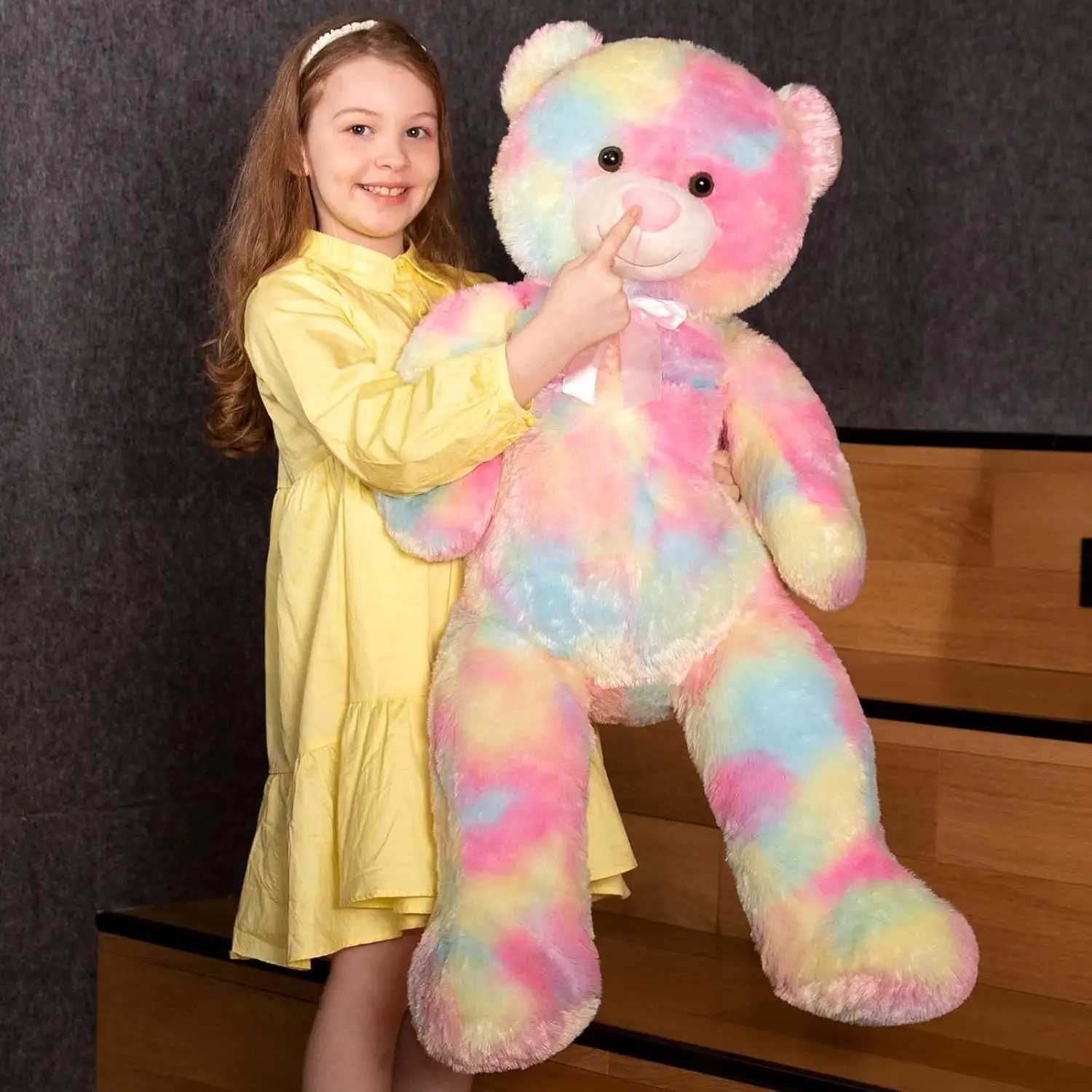 Big Fried S Colorful Teddy Bear Plush Toy Girlfriend and Child Tie Dye 39 inches Y250208 Y260128