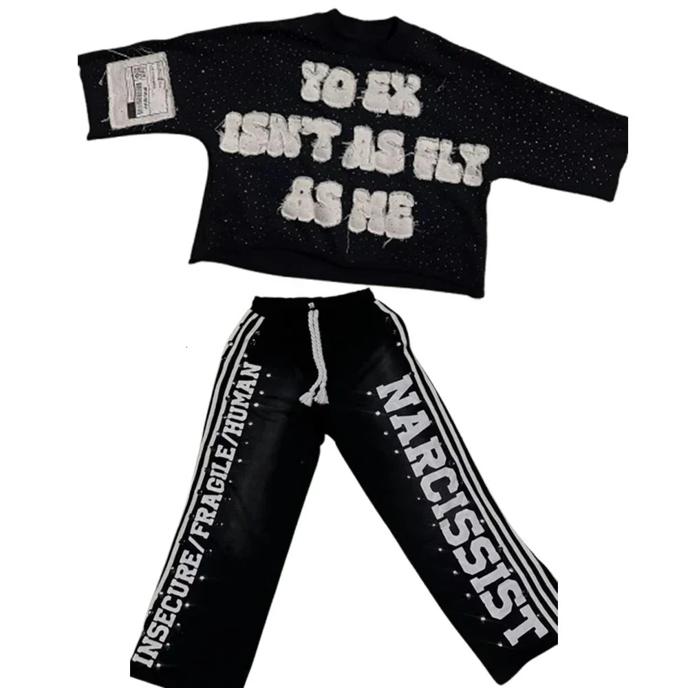 Y2K Rhinestone Three Quarter Sleeves Tops Men Women Harajuku Letter Graphic Patch Oversized T Shirt Goth Punk Short Clothes 250120