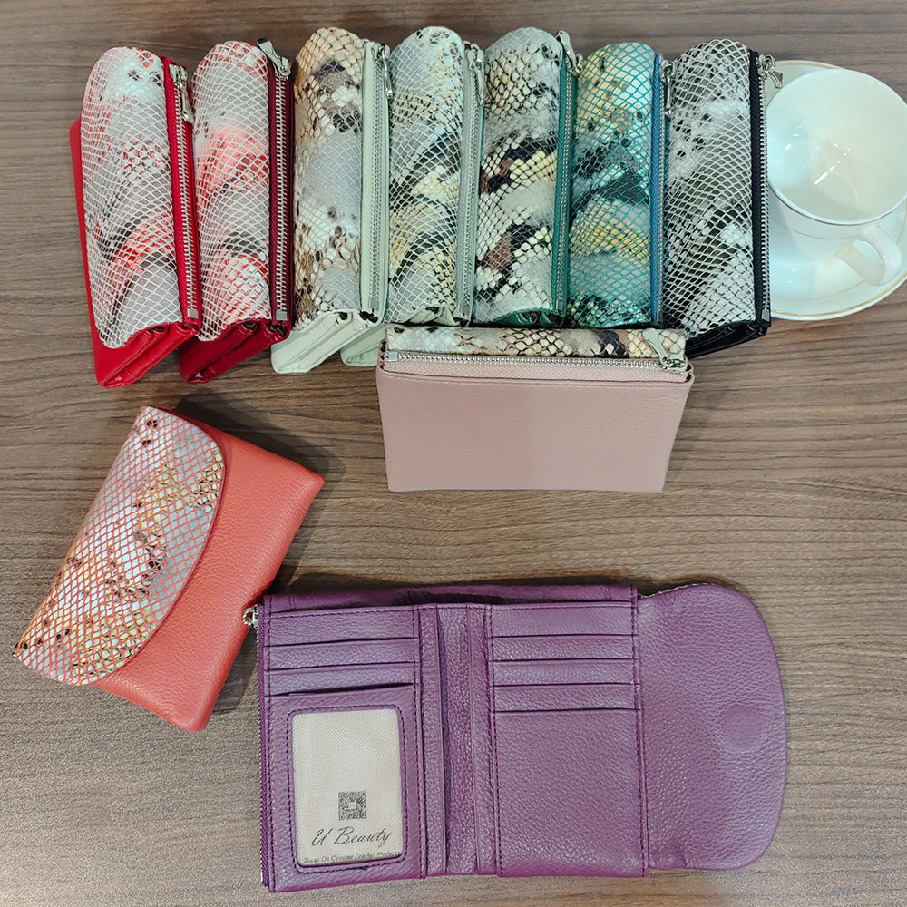 10 Colors Snake Pattern Cow Leather Short Wallet Women Fashion Python Genuine Cowhide Tri-fold Card Holder Purse Ladies 250207