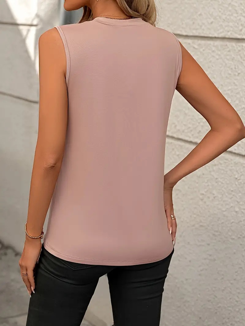 2025 summer new solid color round neck sleeveless loose T-shirt shirt vest for women