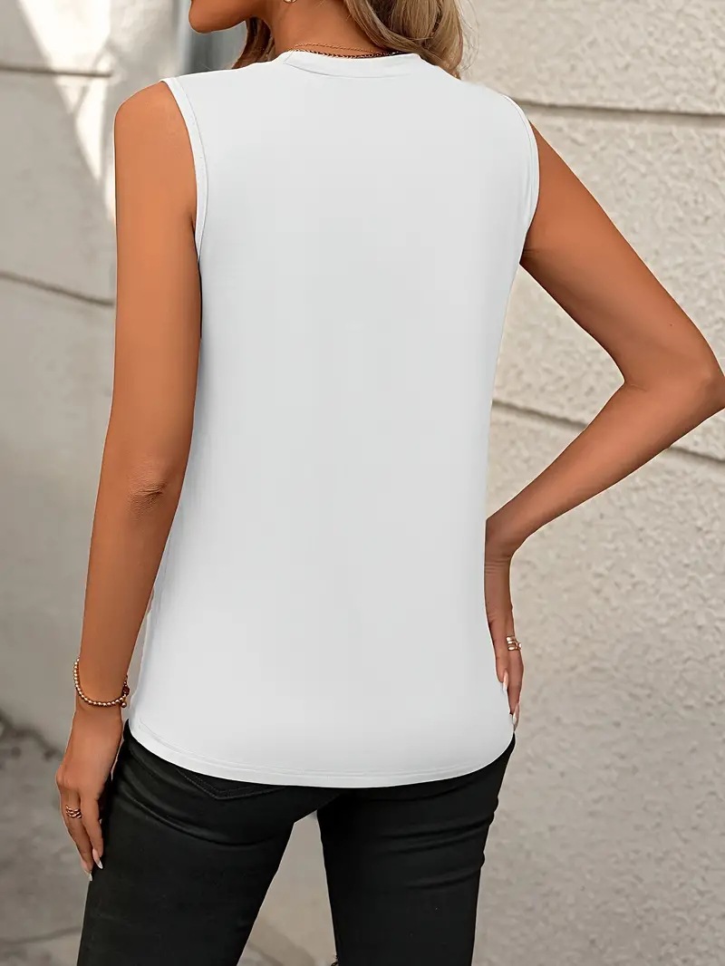 2025 summer new solid color round neck sleeveless loose T-shirt shirt vest for women