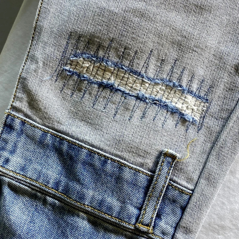 Supzoom Arrival Top Fashion Autumn Zipper Fly Stoashed Casual Patchwork Cargo Denim Pockets Cotton Jeans Men 250115