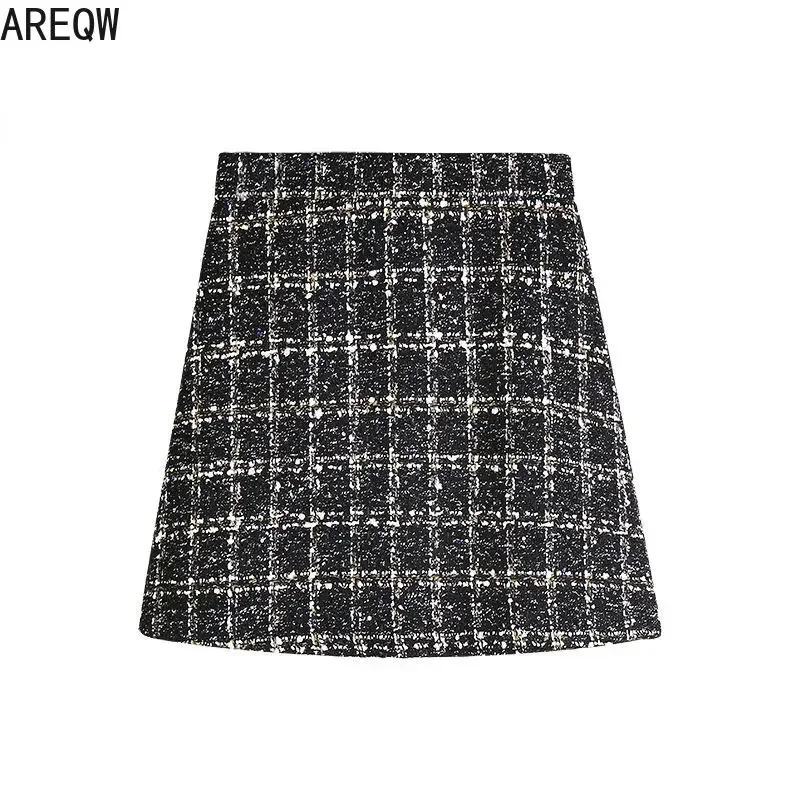 Style for Autumn and Winter Women Tweed Skirts Korean of The Cover Hip Plaid Skirt Female 250206Z
