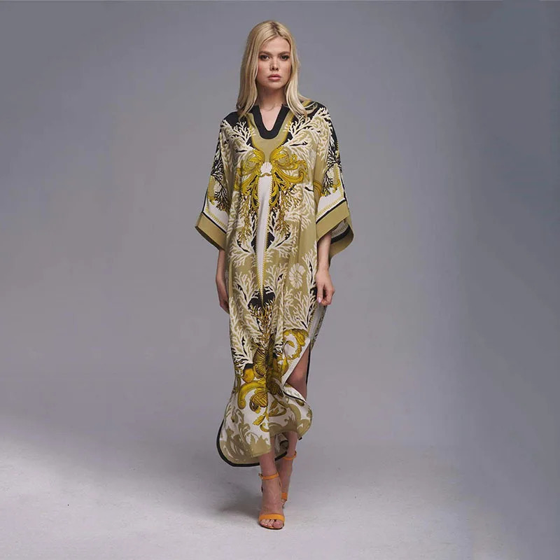 Women Swimsuit Beach Cover Up dress Sleeve Kaftan Beach Tunic Long Pareos Bikinis Cover ups Summer Robe Beach Beachwear 250208