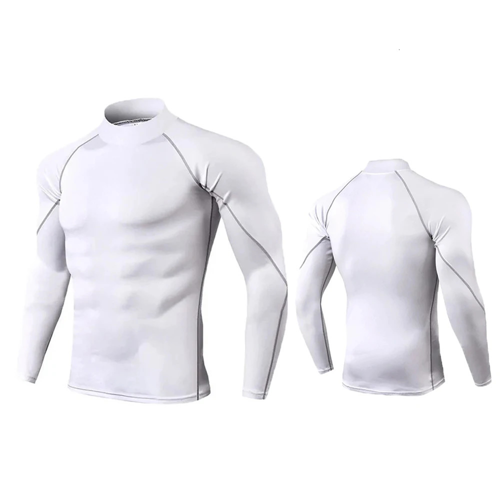 Mens Workout Compression Shirt Turtleneck Long Sleeve Rash Guard Gym Base Layer Athletic Undershirt Gear Sports Shirt 250206