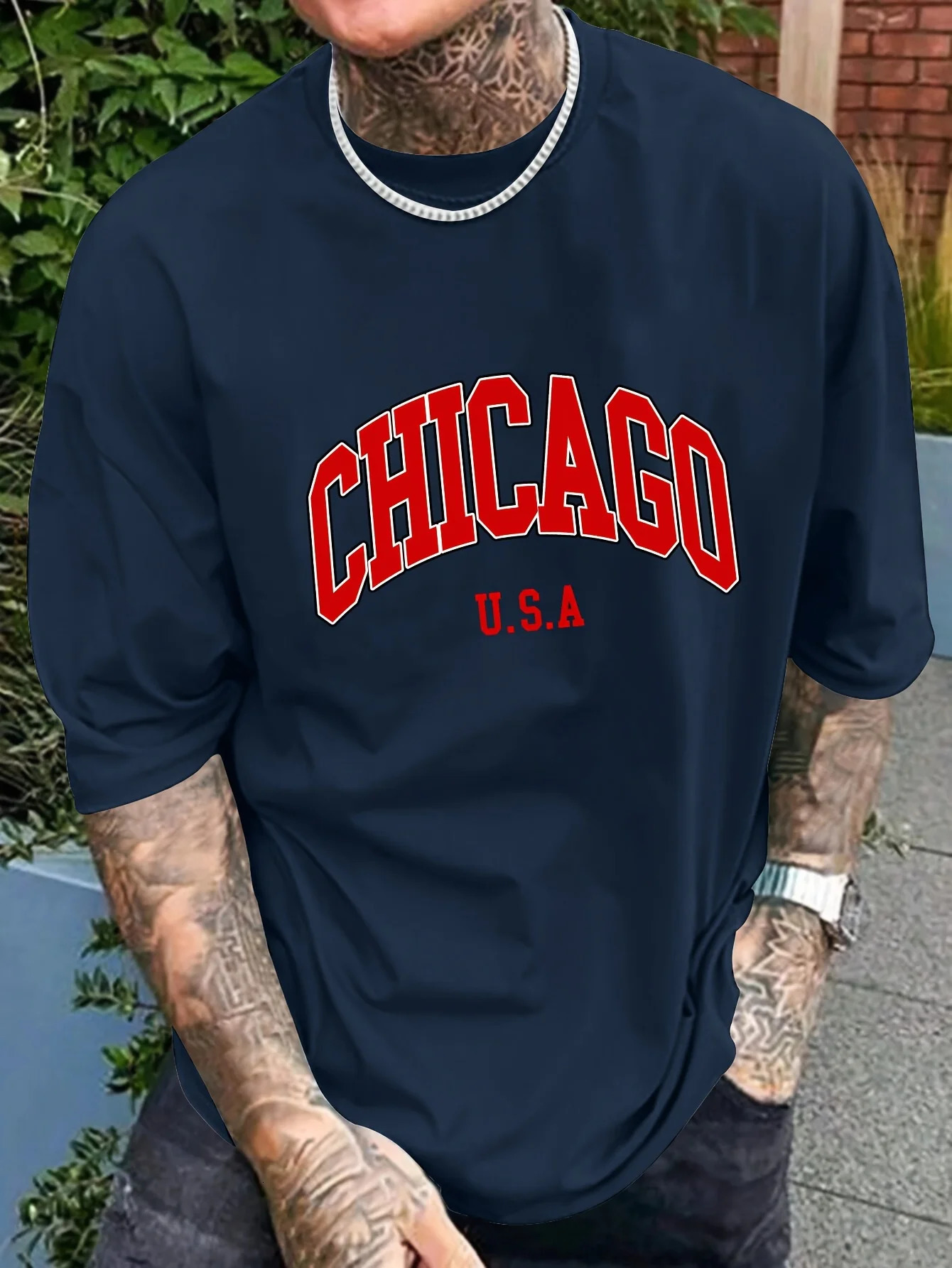 Summer mens 100 pure Polyester sports casual loose fit plus size Chicago USA printed round neck short sleeved Tshirt top 250210Z