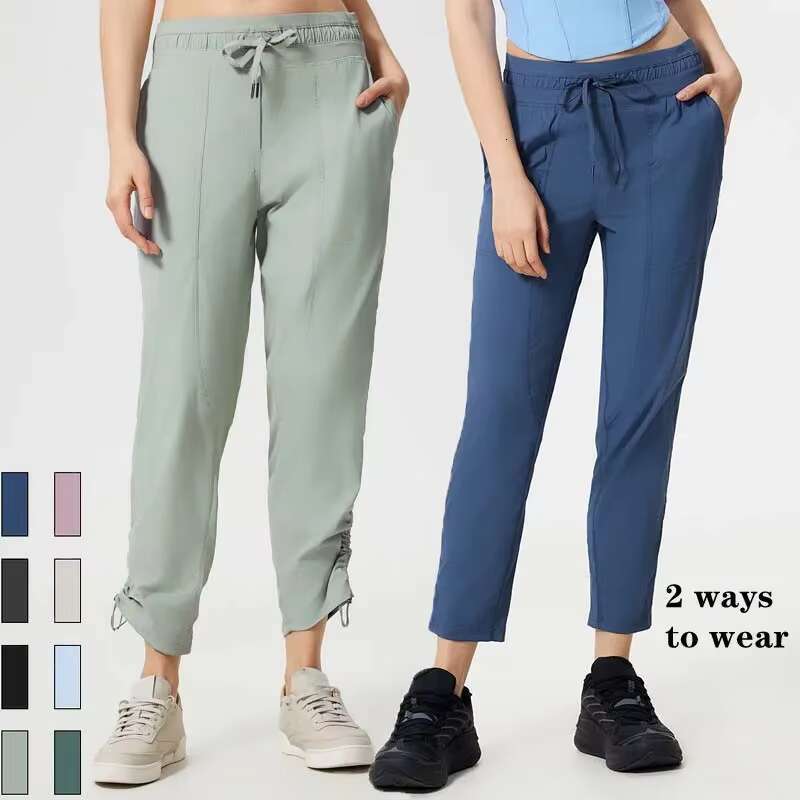 27'' Dance Studio Mid-Rise Cropped Pant Women Casual Lightweight Cinchable Hem Jogger Drawstring Sweatpants With Front Pockets