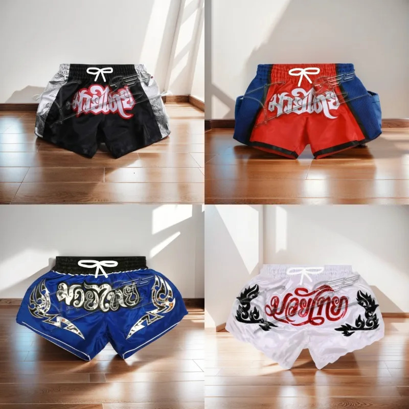 Muay Thai Shorts Embroidery Men Women Child Kick Boxing Training Gym Cage Fighting Kickboxing Pants Martial Arts Clothing 250206Z