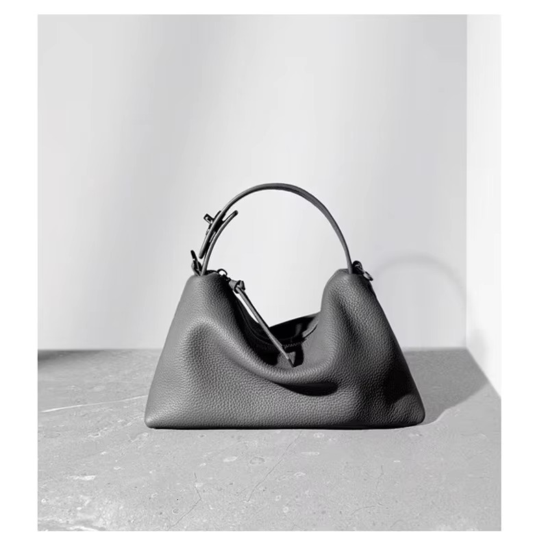 Ladies Genuine Leather Bags - Elegant Pillow Style Shoulder Bag Soft Cowhide, High-Quality Commute Tote For Women In Gray