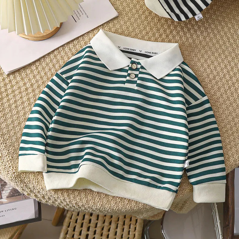 Boys Polo Shirts Autumn Winter Tops for Kids Long Sleeve Children T-shirts Stripe Girls Blouse Baby Tees Toddler Outfits 250114