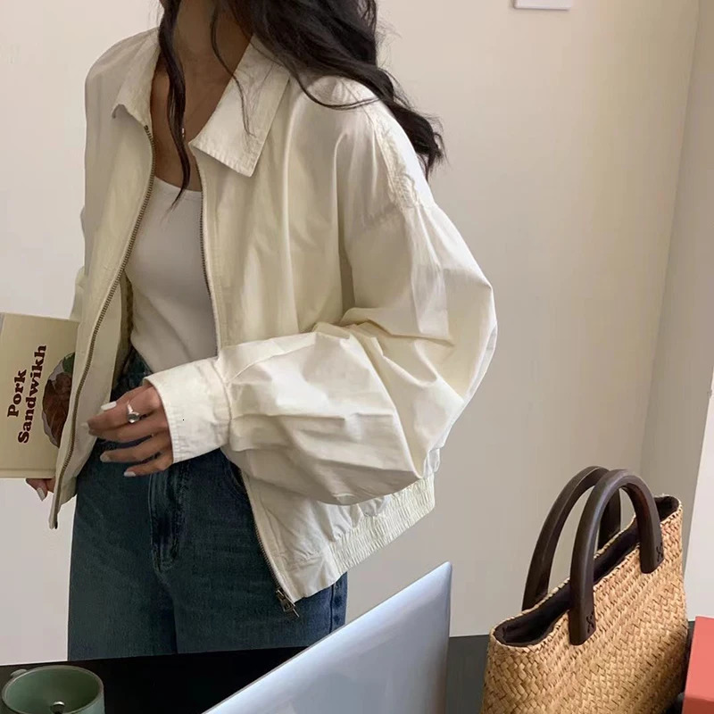 Gidyq Women Baseball Jacket Fashion Korean Streetwear Cropped Loose Outerwear Harajuku Female Casual Zipper Coat Autumn 250116