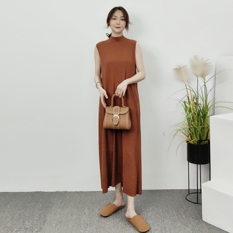 D310 Worsted mulberry silk and fine wool sleeveless fairy vest dress half high collar knitted dress