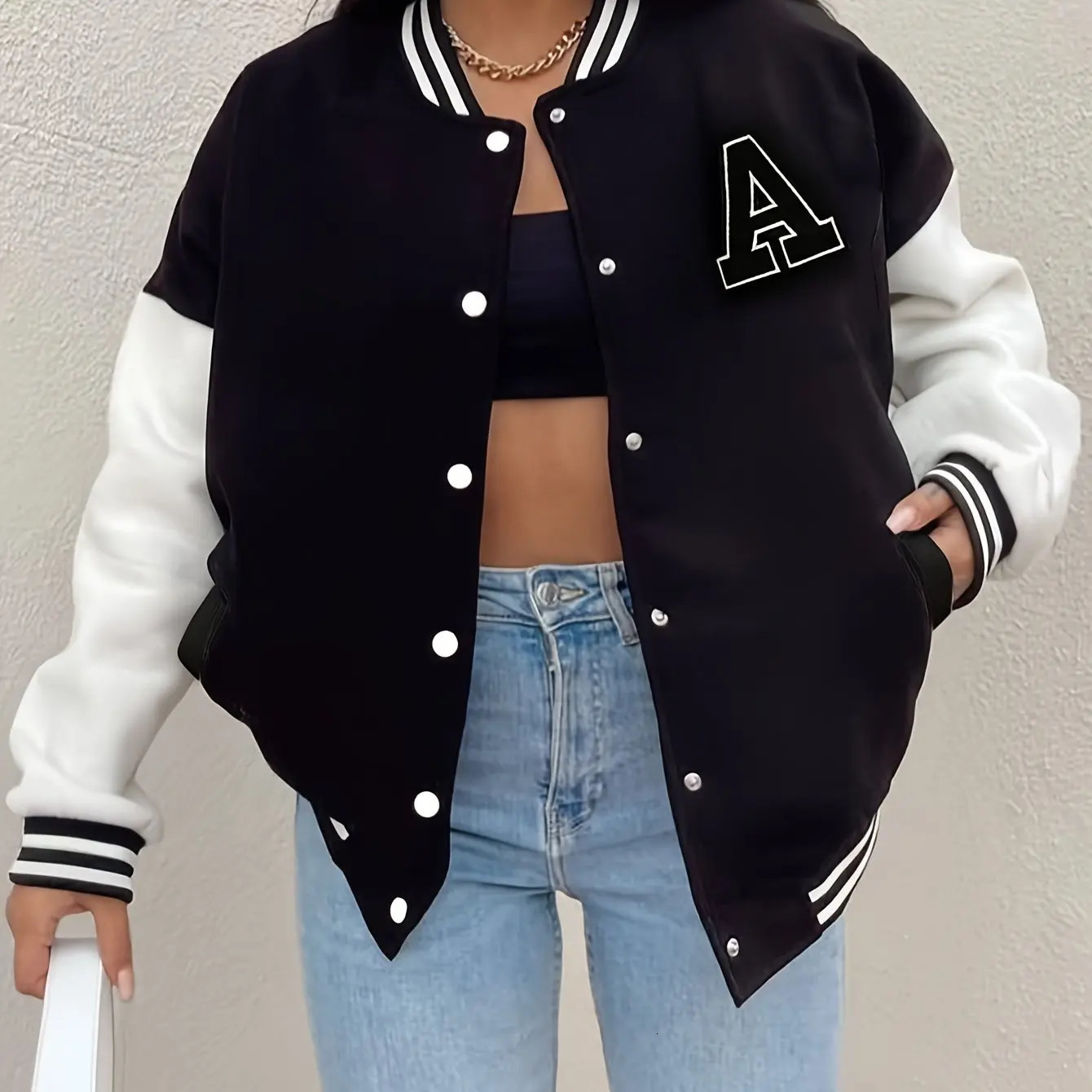 Arrival Letter Rib Sleeve Top Fashion Single Breasted Casual Bomber Baseball Jacket Loose Cardigan Coat 250116