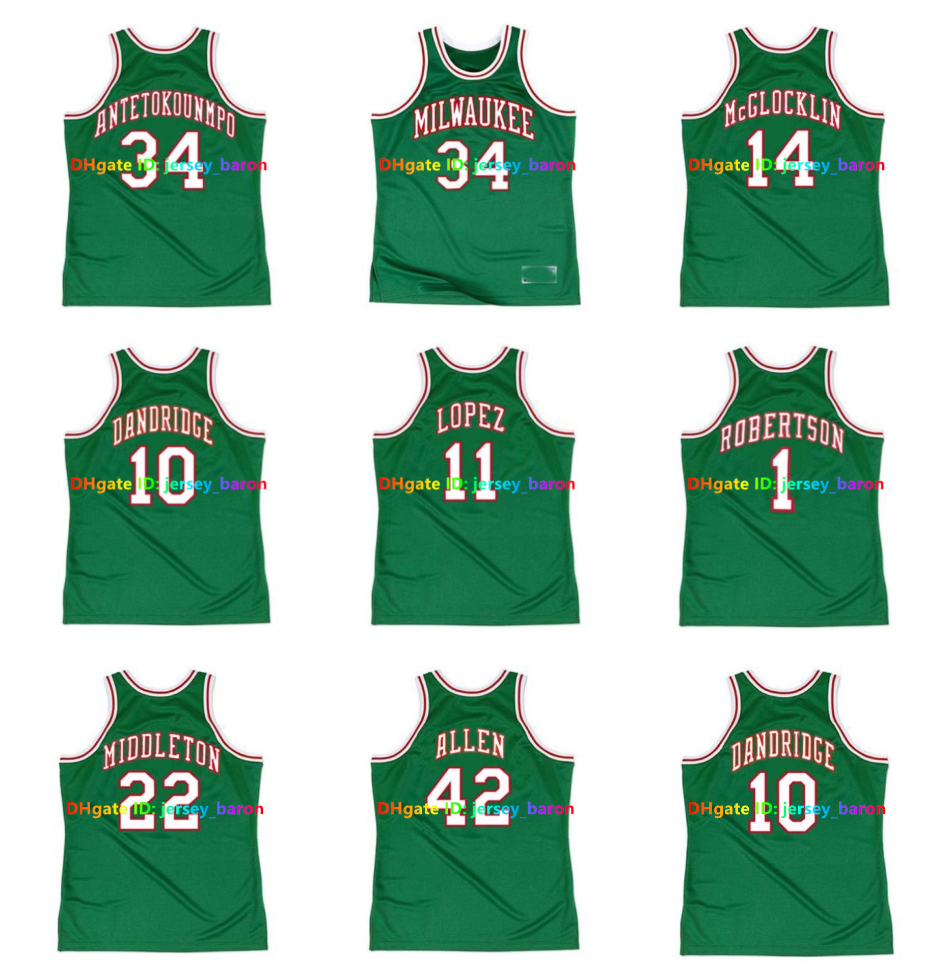 ANTETOKOUNMPO Milwaukees Buck Custom Throwback Basketball Jearsey OSCAR ROBERTSON BOB DANDRIDGE LUCIUS ALLEN basket maillot KHRIS MIDDLETON Green Size S-3XL