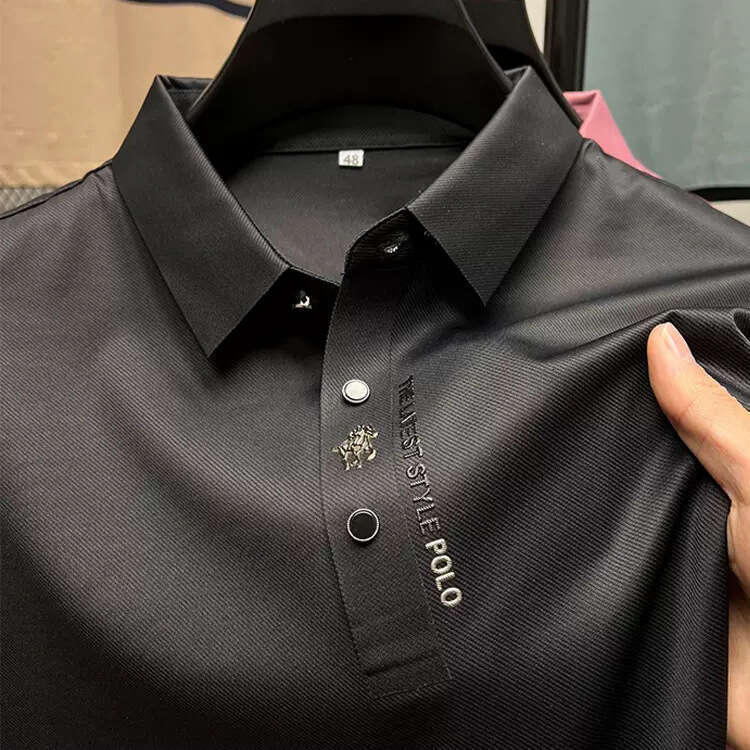 High end summer polo shirt, business casual, seamless ice silk short sleeved T-shirt, lapel, small horse logo hot stamping
