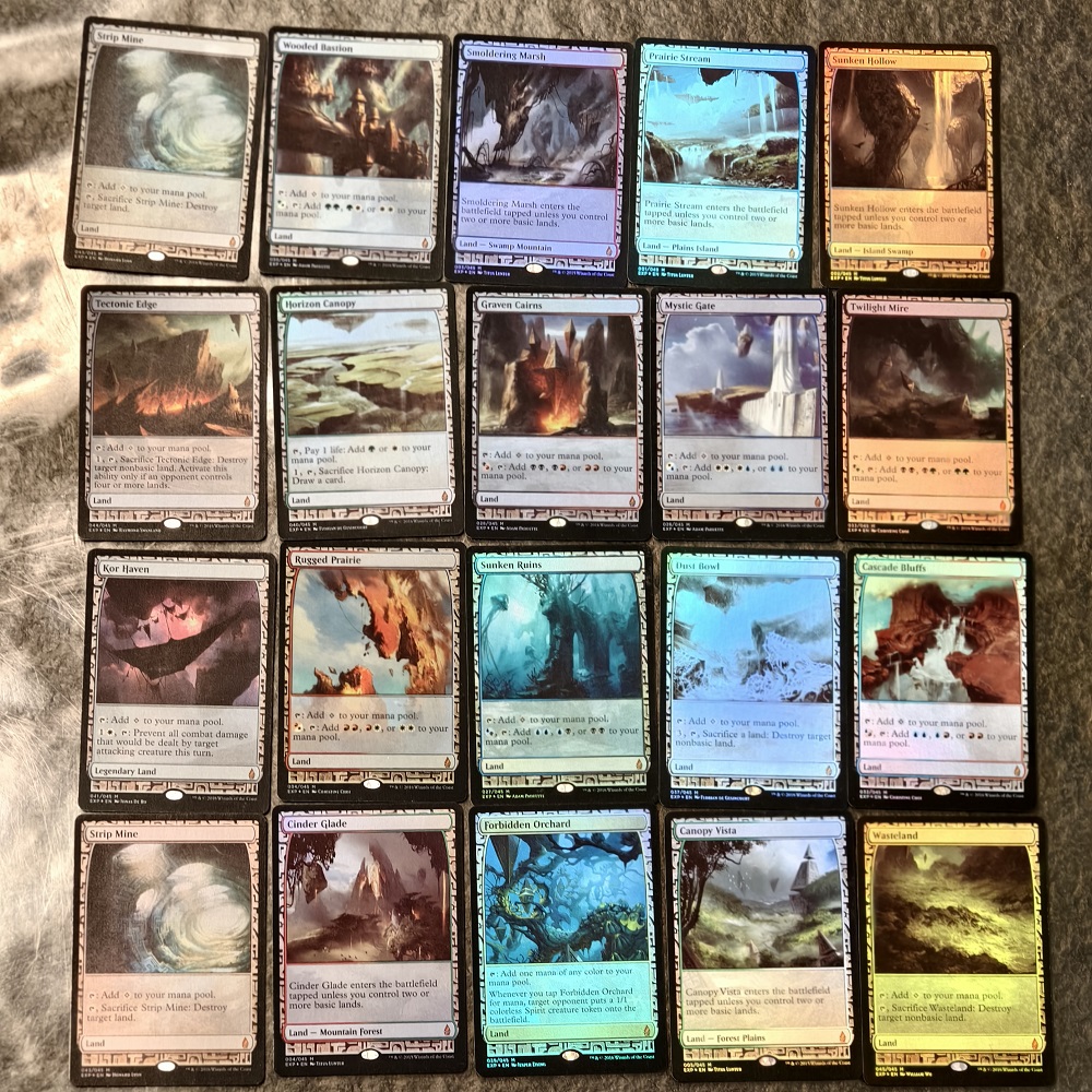 collectible game card Magic the gathering MTG rugged prairie cinder glade wasteland canopy vista forbidden orchard dust bowl