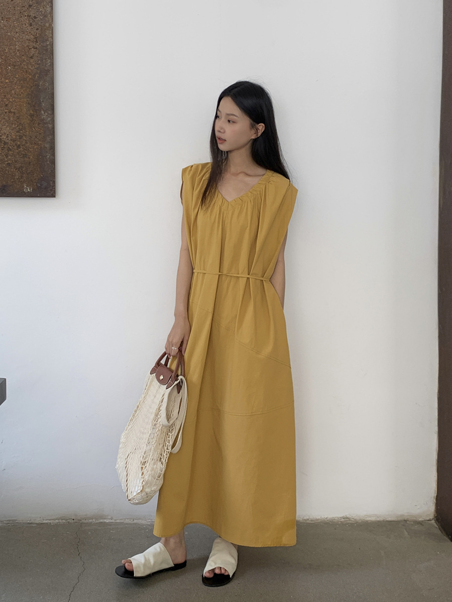 P270 Summer Korean style new puff sleeve dress women's mid-length skirt