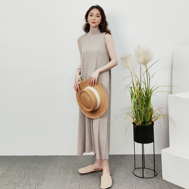 D310 Worsted mulberry silk and fine wool sleeveless fairy vest dress half high collar knitted dress