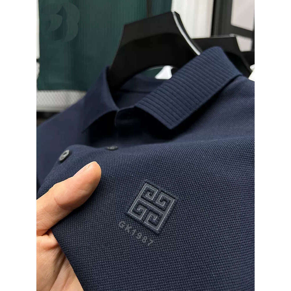 High end 100% pure cotton summer polo shirt, short sleeved business hot stamping casual top, t-shirt, lapel and slit