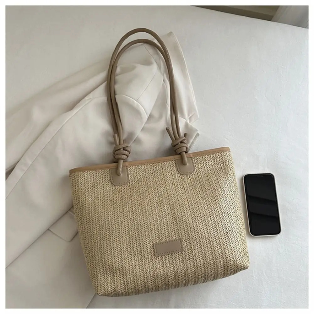 Women Summer Straw Bag Woven Beach Shoulder Bag Handbags Bucket Bag Rattan Handmade Large Capacity Grass Tote Bags 250207