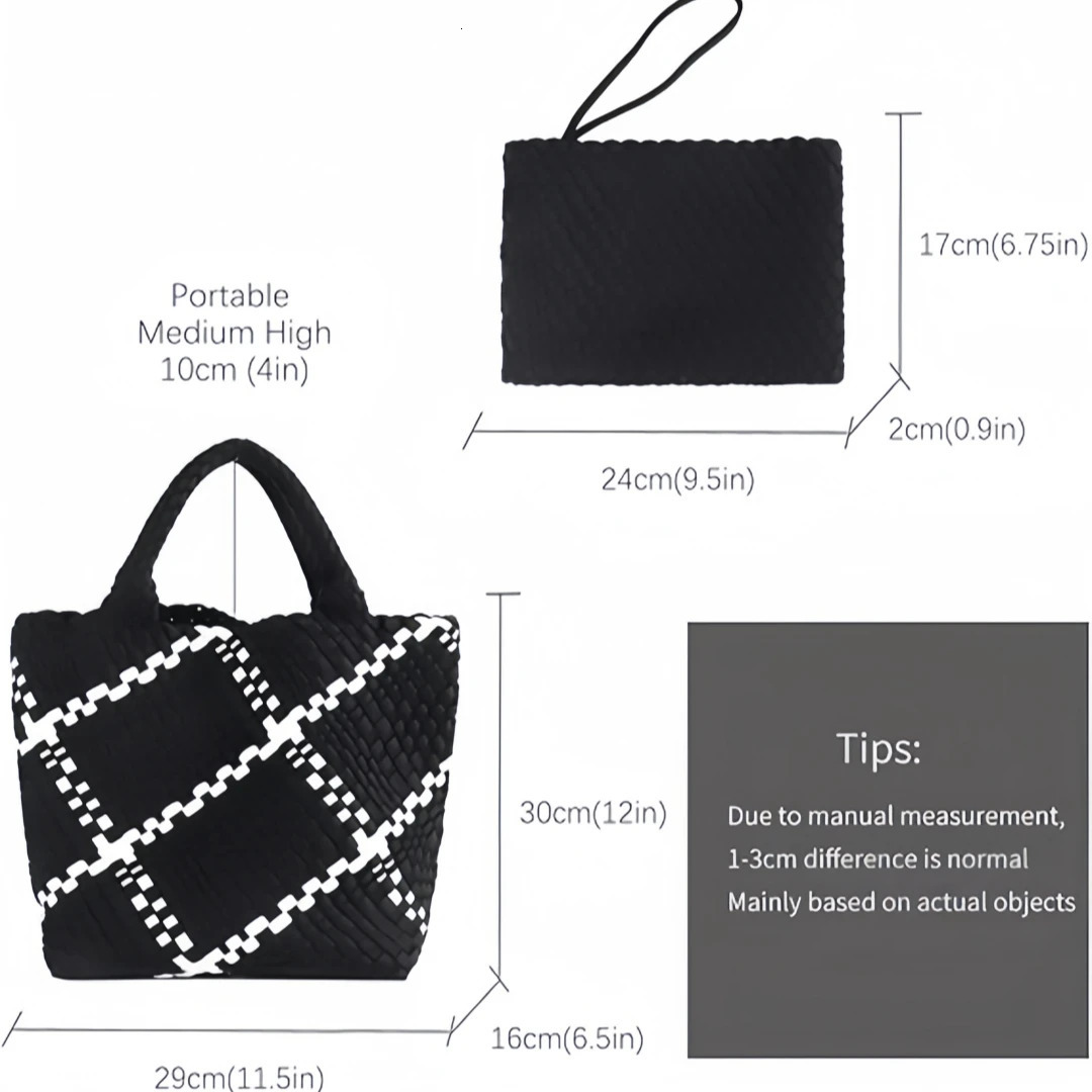 Woven Bag for Women Neoprene Tote Bag Summer Beach Handbag Purse Retro Handmade Travel Shoulder Bag Set Neoprene Weave Tote Bag 250207