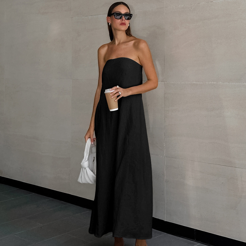 G2110 sexy design simple dress 2024 new cross-border slim temperament tube top solid color long dress for women