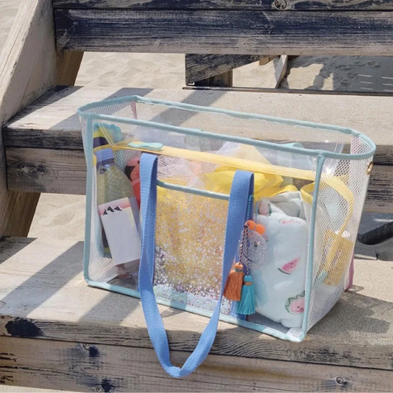 1PC Beach Bag Large Capacity Transparent Bag PVC Waterproof Wash Storage Tote Bag Handbag 250207
