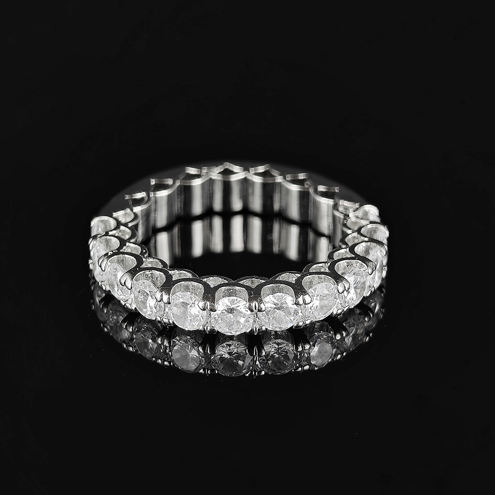 Unique Design Rose Gold 925 Silver Color Round 5A Cubic Zircon CZ Diamond Gemstones Eternity Band Ring for Women Anniversary Gift Jewelry Wholesale