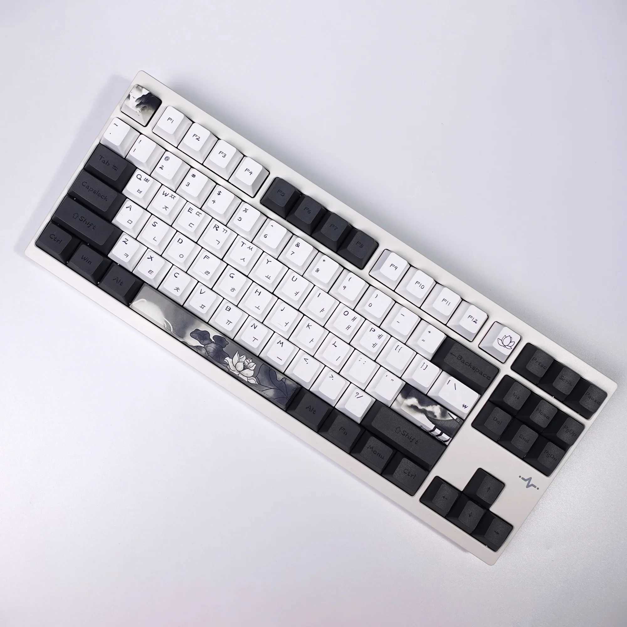 Keyboards KBDiy Ink Lotus Keycap Cherry Profile Korean Keyca PBT for Mechanical Gaming Keyboard DIY 142 Keys Hall F75 F87 F99 Key Ca z250209