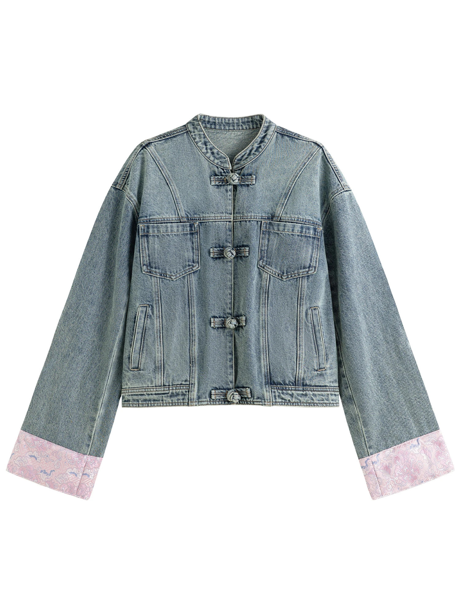 FSLE Chinese Style Satin Stitching Retro Denim Jacket Versatile Casual Womens Autumn Wear n Jacket 24FS13013 250122