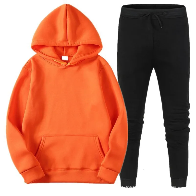 Mens And Womens Sportswear Hoodie Casual Solid Color Thick Pullover And Pants Two-piece Set Autumn And Winter Jogging Suit 250208