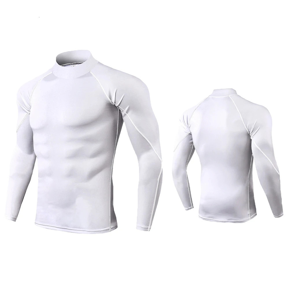 Mens Workout Compression Shirt Turtleneck Long Sleeve Rash Guard Gym Base Layer Athletic Undershirt Gear Sports Shirt 250206