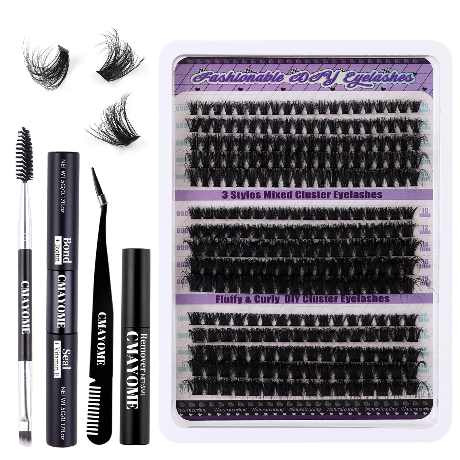 270pcs Individual clusters lashes Fluffy volume False Eyelashes bond and seal Glue kit 60D 80D 100D natural Eyelash extensions 250207