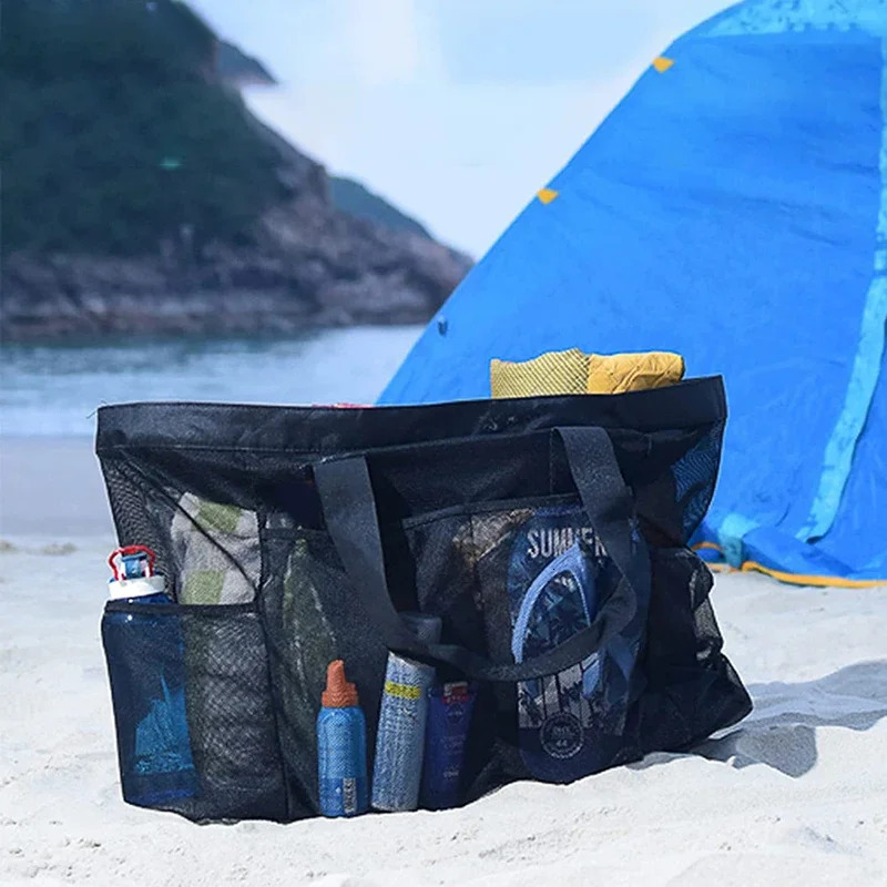 Extra Large Mesh Beach Bag with Multiple Pockets Outdoor Sprots Gym Swimming Storage Bag Travel Picnic Tote Bag 250207