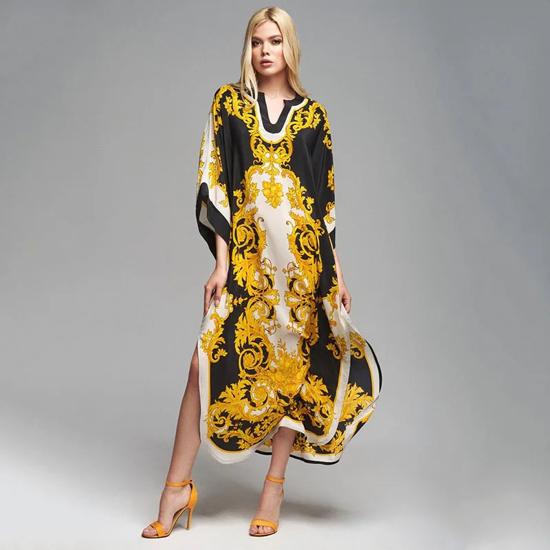 Women Swimsuit Beach Cover Up dress Sleeve Kaftan Beach Tunic Long Pareos Bikinis Cover ups Summer Robe Beach Beachwear 250208