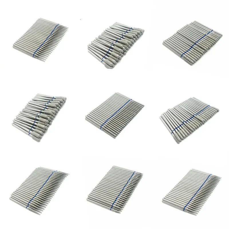 50 pcs/set drill bit set for nails Cutter Dental Diamond Grinding Polish Burs Dental Lab Polisher 2.35mm Shank Nail Tools 250210