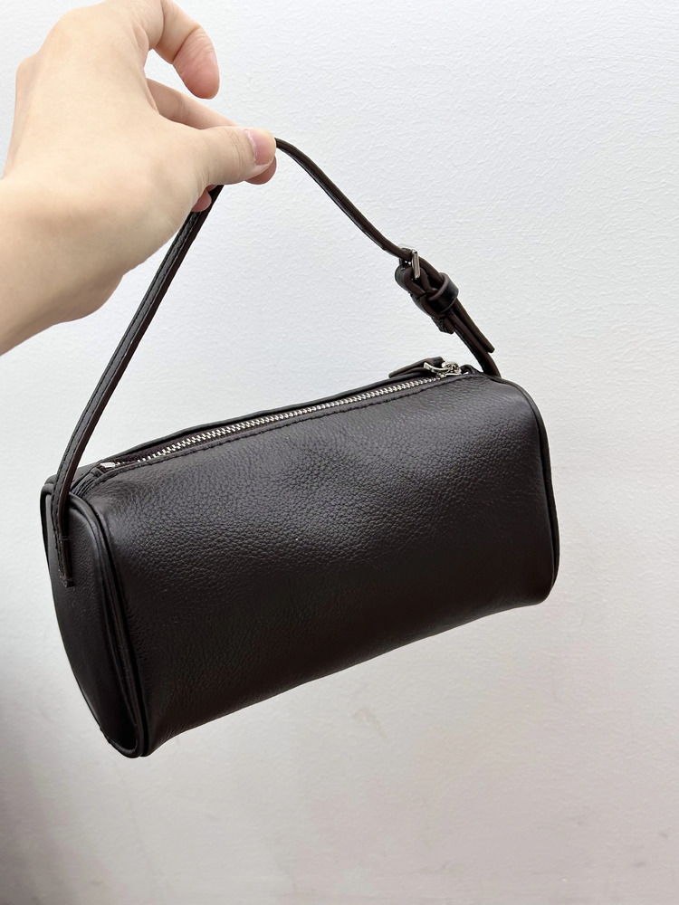First Layer Cowhide Handbag Retro Simple Hand Shoulder Mini Suede Leather Pen Holder Bag