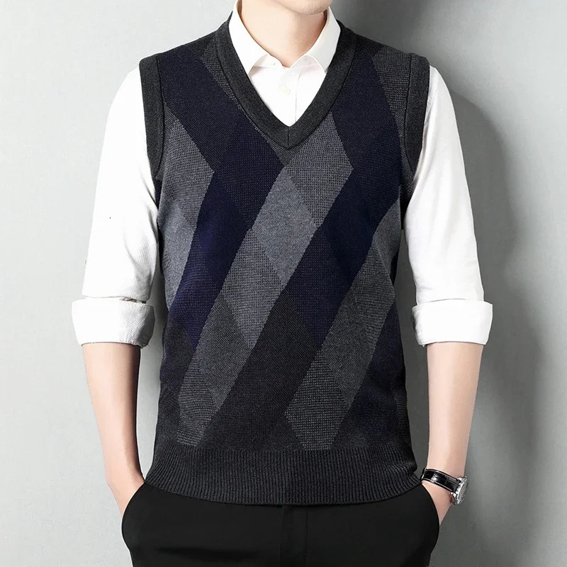 Mens Thickened Casual Sweater Tank Top Autumn and Winter Warm Vneck 250110Z