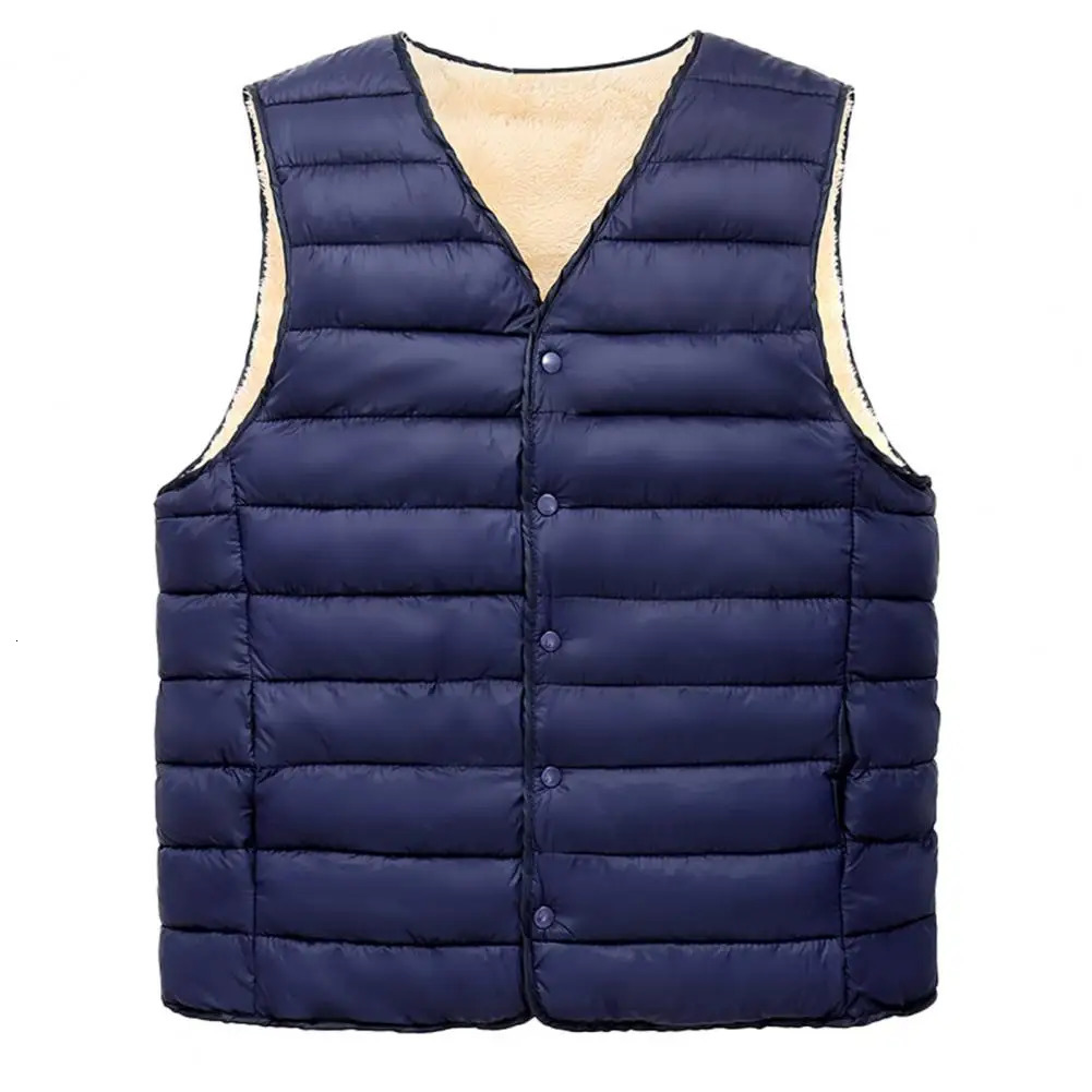 Father Winter Vest Padded Plush Solid Singlebreasted Sleeveless Coldproof Outerwear Plus Size Cotton Waistcoat for Outdoor 250110Z
