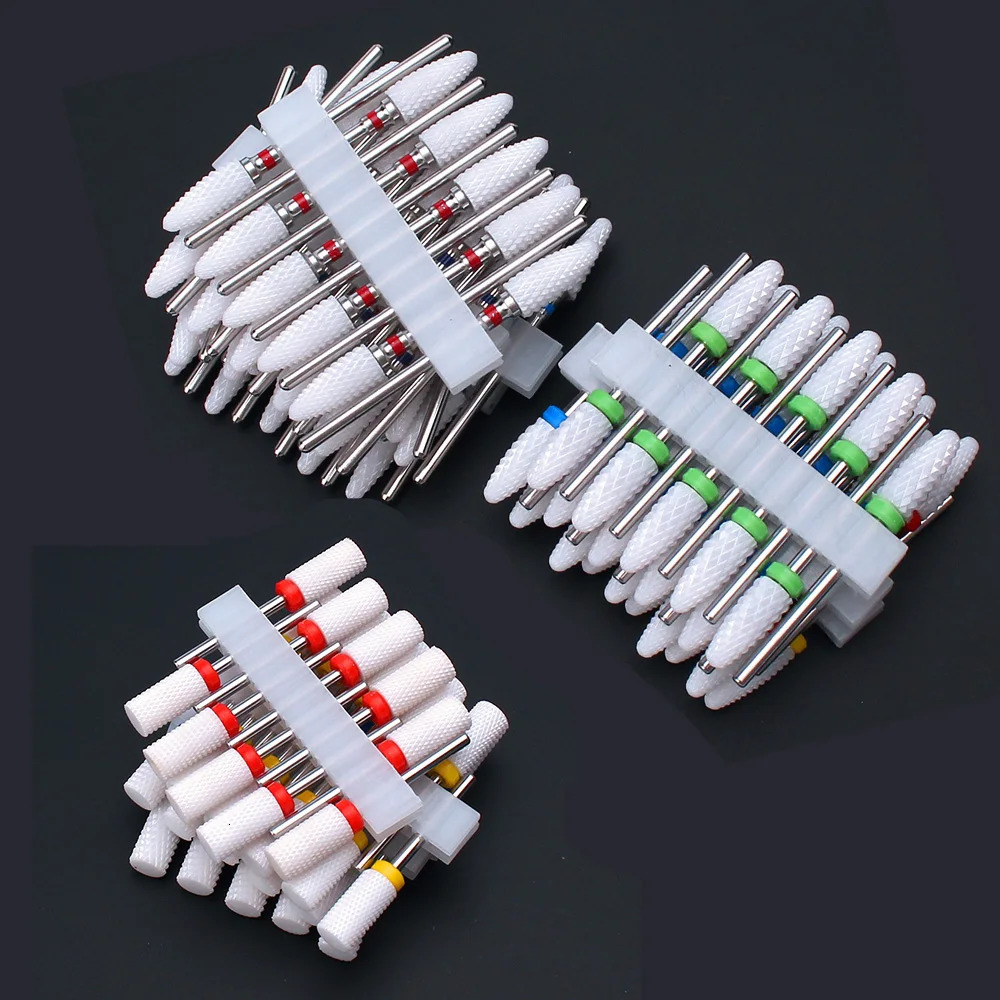 10pc/Set Milling Cutter Ceramic Nail Drill Bits Electric Manicure Files Kit Cuticle Burr Gel Polish Tools Accessories 250210