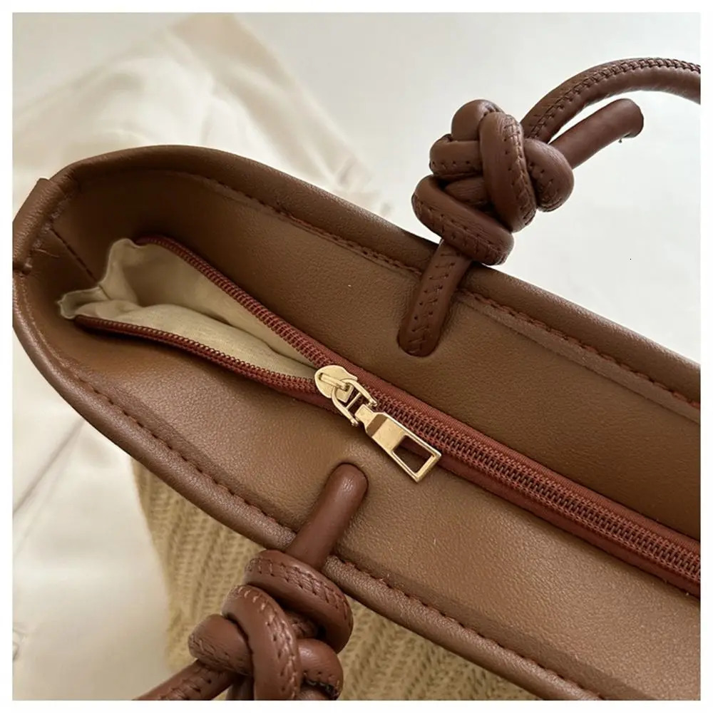 Women Summer Straw Bag Woven Beach Shoulder Bag Handbags Bucket Bag Rattan Handmade Large Capacity Grass Tote Bags 250207