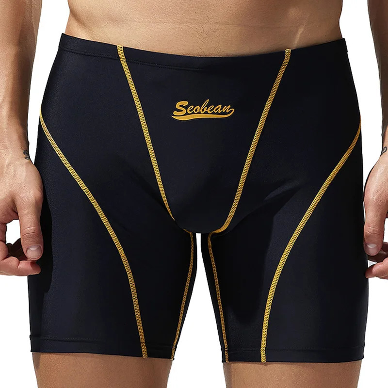 Mens Board Seamless Breathable Quick Drying Fitness Swimwear Swimming Trunks Long Boxer Shorts Low Waist Slip Swimsuits Z260313